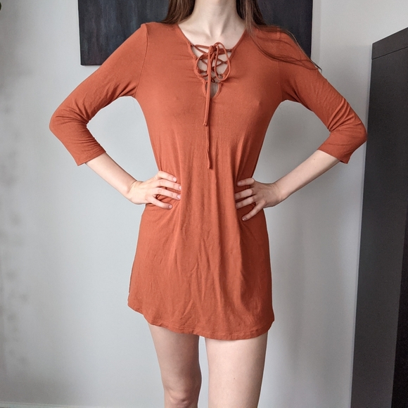 Forever 21 Burnt Orange Lace Up Dress - Picture 2 of 3